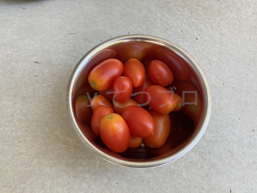 ８月第３週の収穫です。 ミニトマトが少々収穫でした。